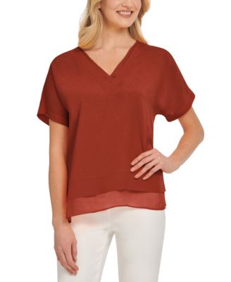 DKNY - V-Neck Chiffon-Trim Top