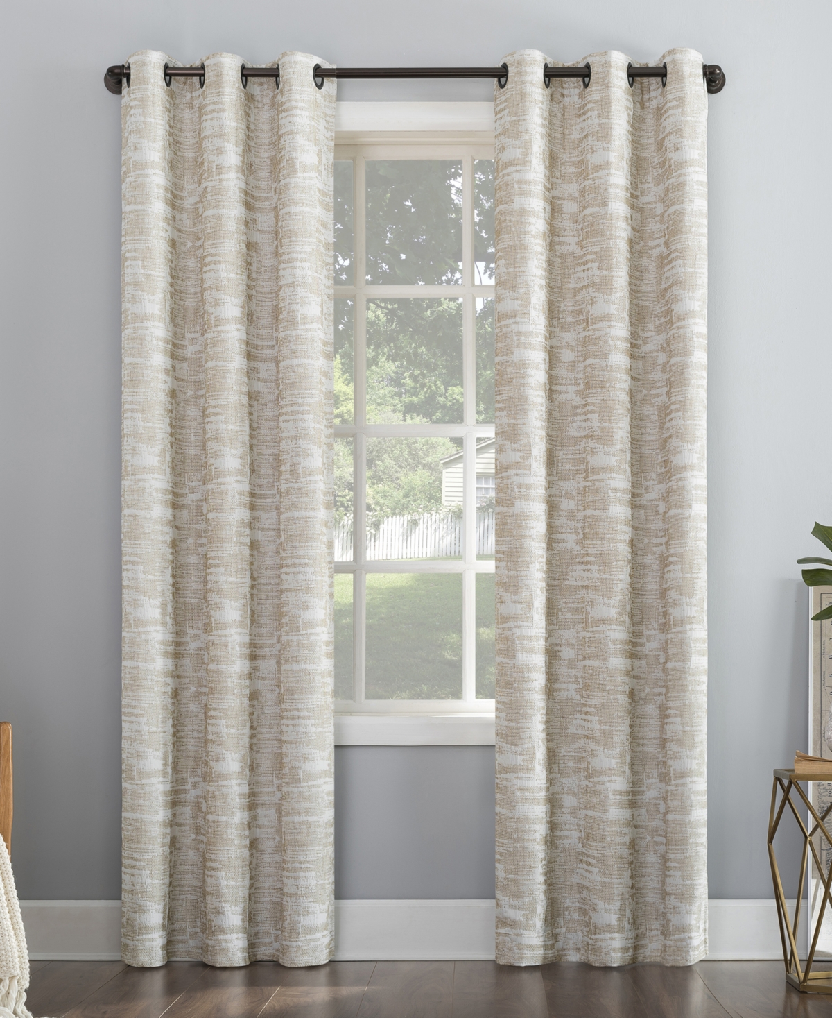 Parrish Distressed Grid Thermal Extreme 100% Blackout Grommet Curtain Panel - Linen