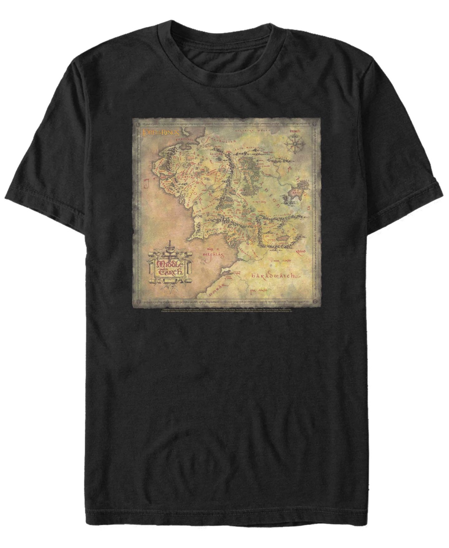 Мужская футболка Fifth Sun Lord of The Rings 1 Lord of The Rings Map Short Sleeve, цвет: Чёрный — фото 1