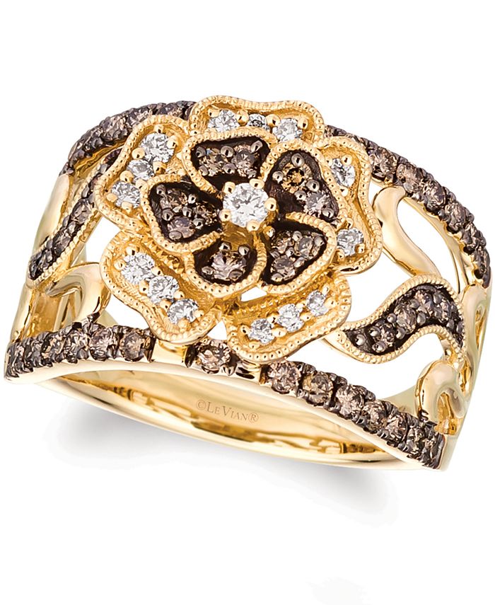 Le Vian Nude Diamond & Chocolate Diamond Flower Statement Ring (7/8 ct.  .) in 14k Gold & Reviews - Rings - Jewelry & Watches - Macy's