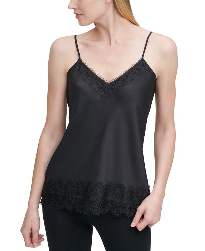 DKNY Solid V-Neck Lace Camisole Top & Reviews - Tops - Women - Macy's
