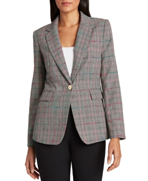 Tahari Asl One-Button Plaid Blazer