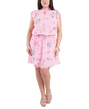 1.state Plus Size Smocked Printed Flutter-sleeve Dress In Prospect Blooms