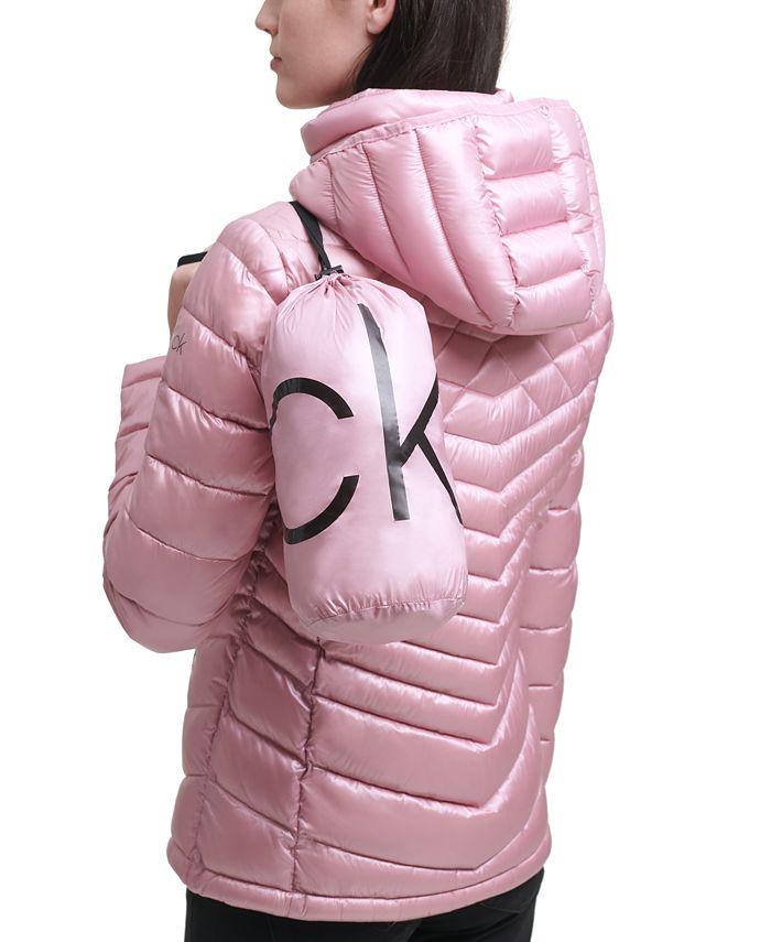 Calvin Klein Women's Hooded Packable Shine Down Puffer Coat Rose Size Medium