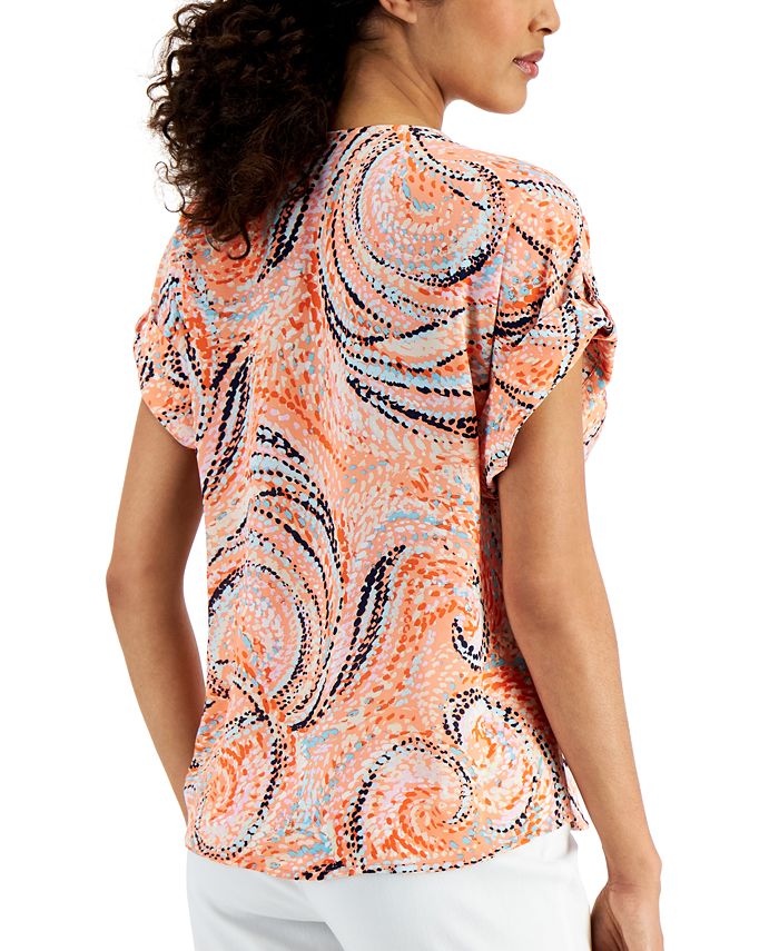 JM Collection Printed RollTab Sleeve Top, Created for Macy's Macy's
