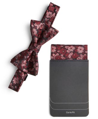 Tallia - Men's Burgundy Metallic Floral Bow Tie & Pocket Square Set