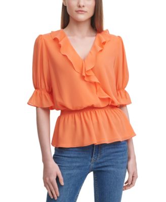 Calvin Klein - Ruffled V-Neck Top