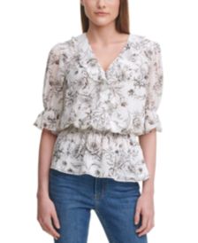 Ruffled Floral-Print Blouse 