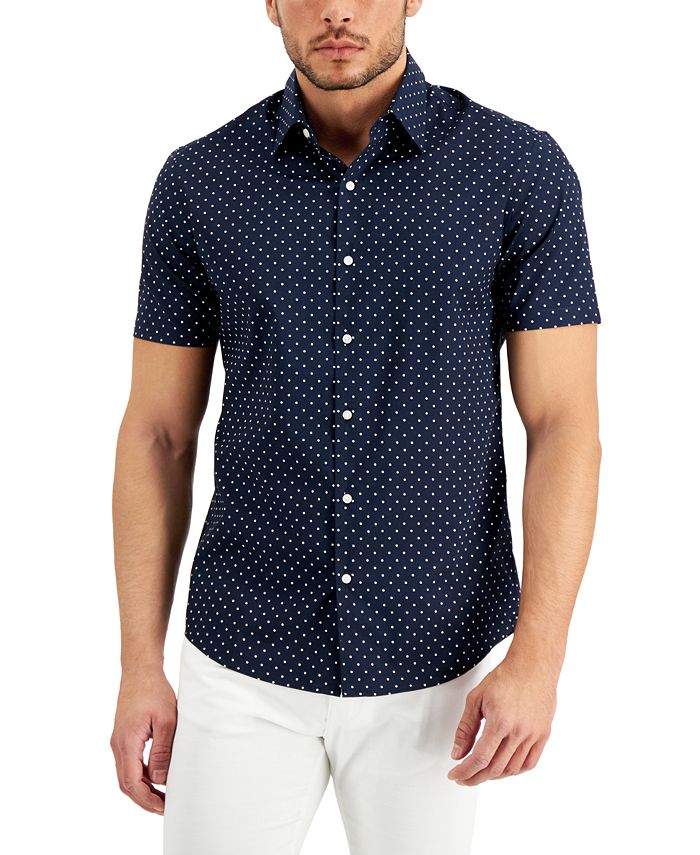 Michael Kors Men's Regular-Fit Stretch Dot-Print Shirt - Macy's