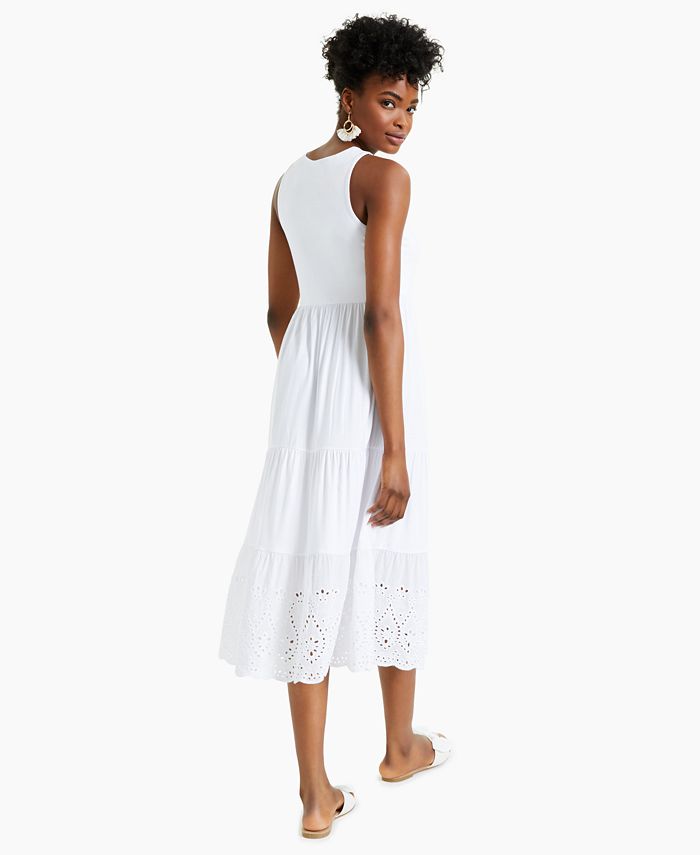 Tiered knit maxi dress with eyelet trim hotsell