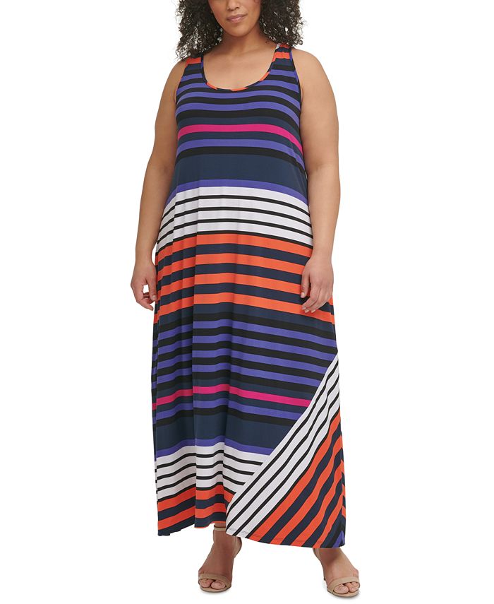 Descubrir 51+ imagen calvin klein striped maxi dress