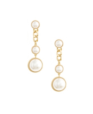 Ettika Pearl And Chain Drop Earrings In Gold Plated