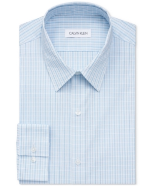 Calvin Klein Men's Extreme Slim Fit Stain Shield Performance Stretch Blue Grid Dress Shirt