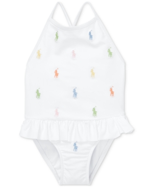 Polo Ralph Lauren Ralph Lauren Baby Girls Polo Pony One-piece Swimsuit In White