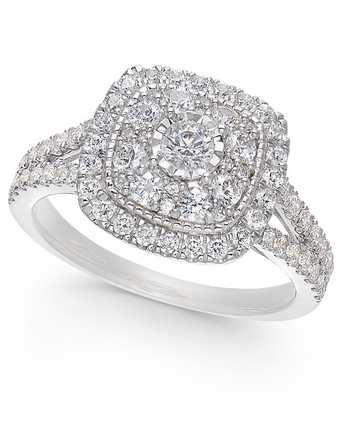 Macy's - Diamond Multi-Layer Square Halo Engagement Ring (1 ct. t.w.) in 14k White Gold