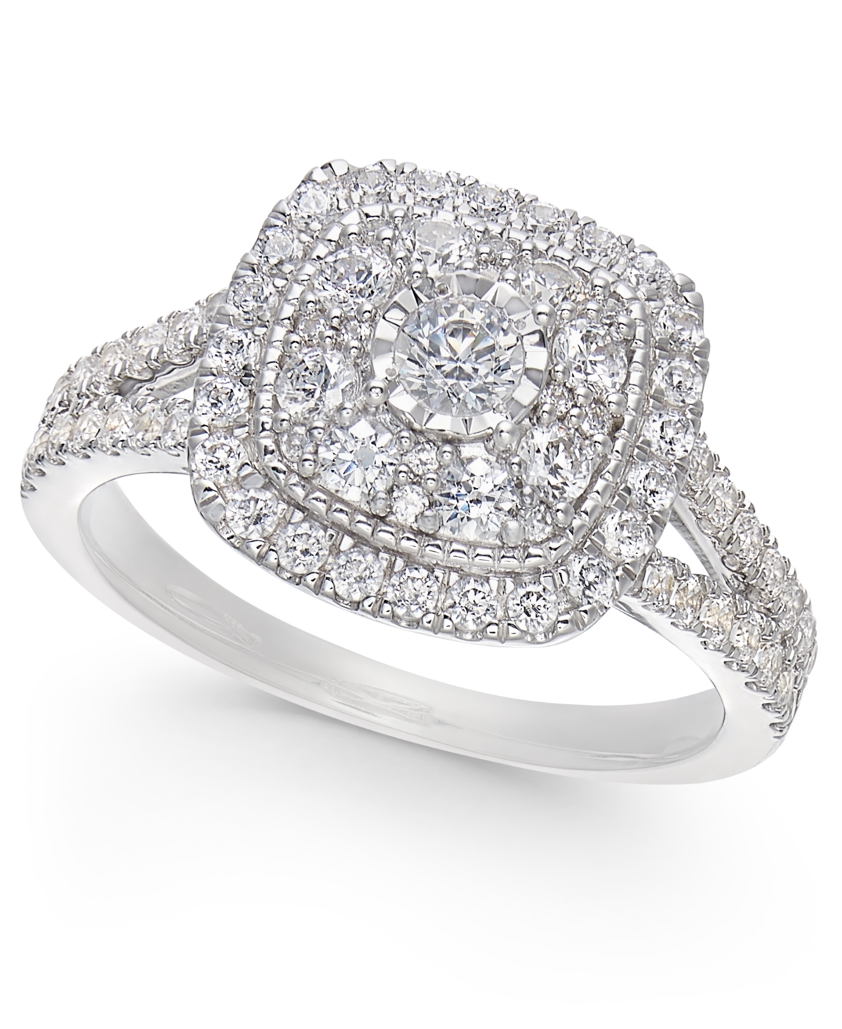 Diamond Multi-Layer Square Halo Engagement Ring (1 ct. t.w.) in 14k White Gold - White Gold