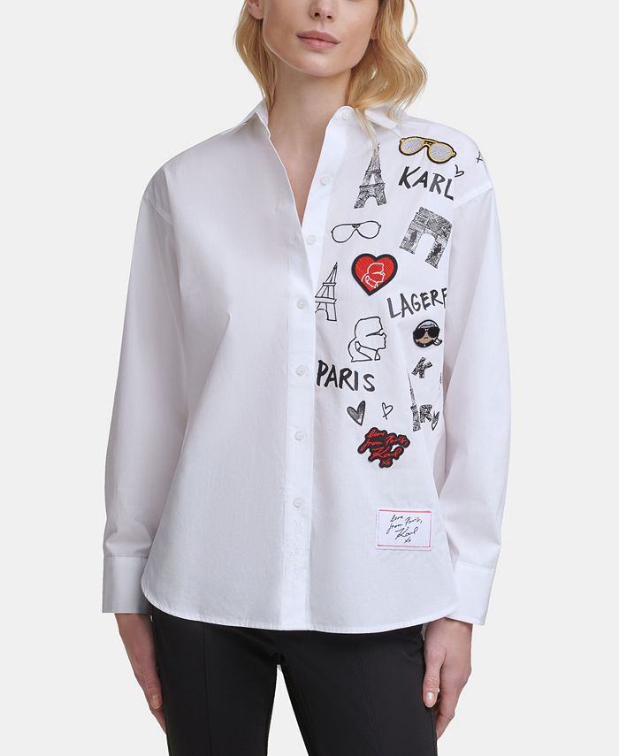 Karl Lagerfeld Paris Women's Iconic Motif Shirt & Reviews - Tops - Women -  Macy's