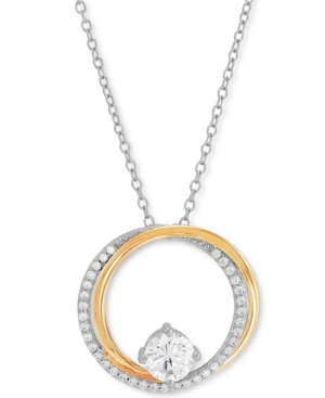 Macy's Cubic Zirconia Double Circle 18" Pendant Necklace In Sterling Silver & 14k Gold-plate