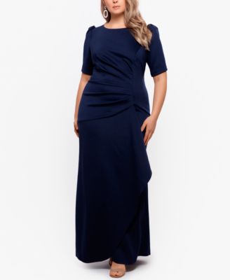 XSCAPE Plus Size Puff-Sleeve Crepe Gown 