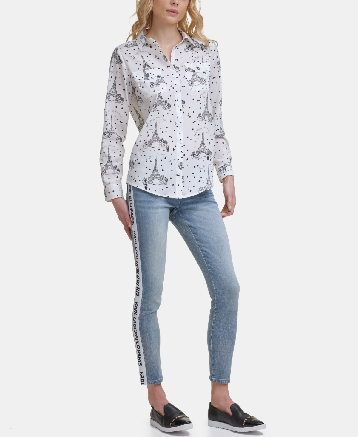 Karl Lagerfeld Paris Women's Printed Whimsical Long Sleeve Top