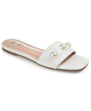 Shop Journee Collection Women's Leonie Imitation Pearl Embellished Slide Flat Sandals In White