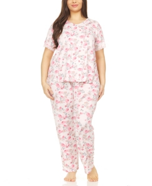 Flora By Flora Nikrooz Chase Printed Plus Size Pajama Set, 2 Piece In Pink