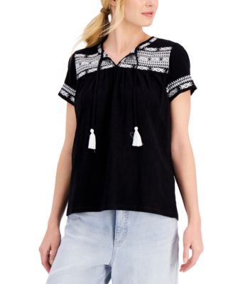 Style & Co - Petite Cotton Embroidered Top