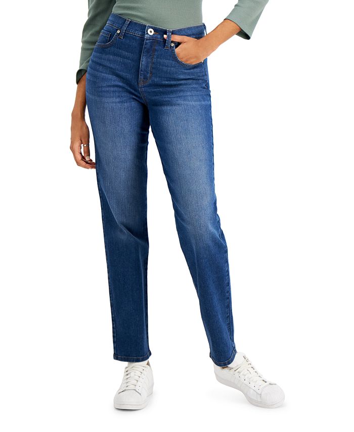Style & Co Petite High-Rise Natural Straight-Leg Jeans, Created for ...