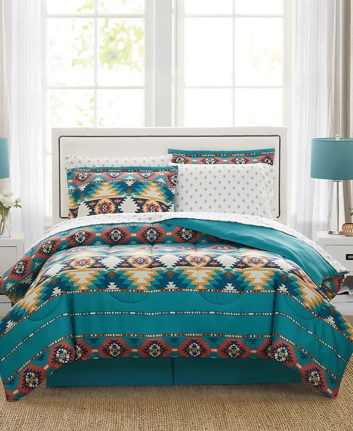 Southwest Comforter Set Sheet Set Tribal Reversible QUEEN Men Bedding Gray Red 