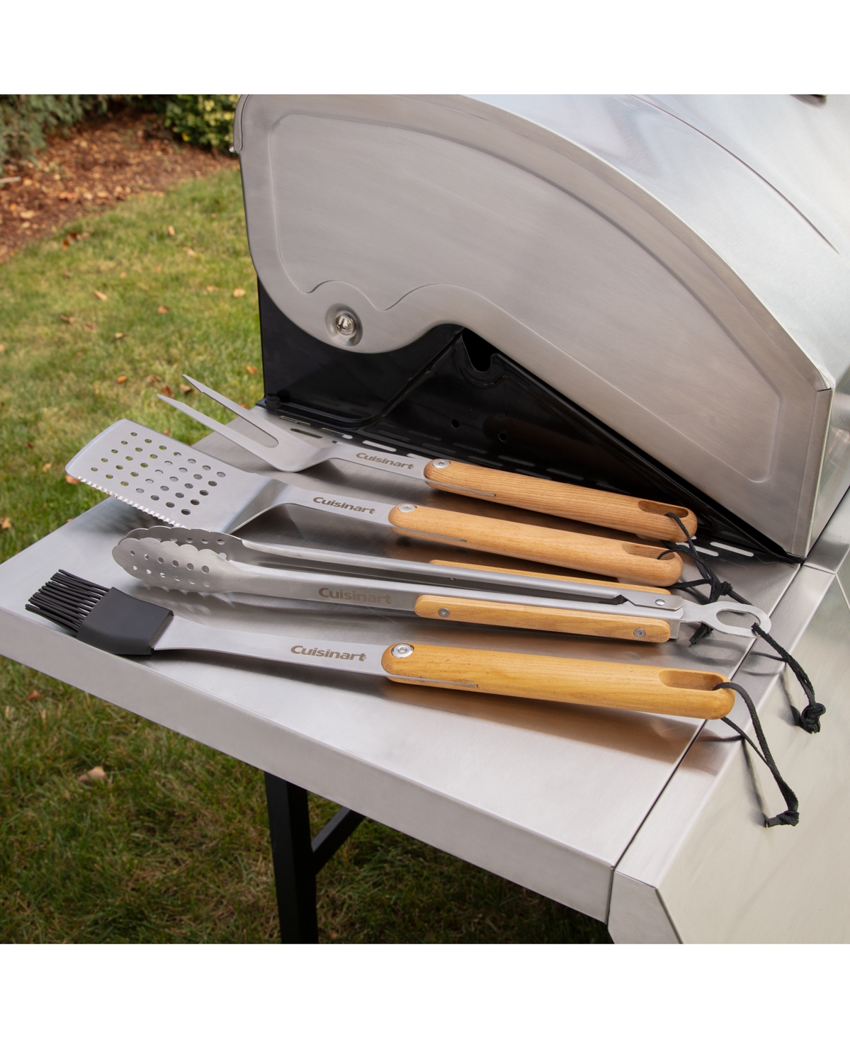 Shop Cuisinart 4-pc. Ash Wood Grill Tool Set In Wood,stainless Steel