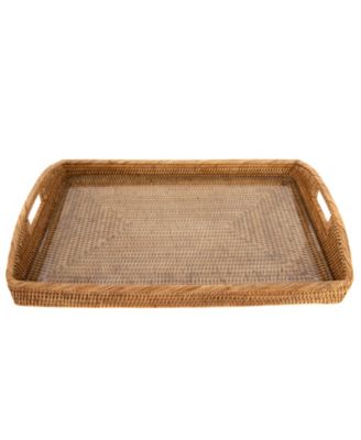 Artifacts Trading Company Rattan Rectangular Tray with Glass Insert