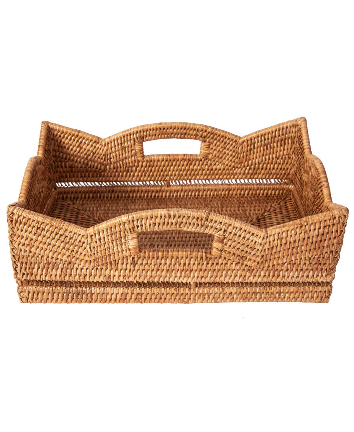 Artifacts Trading Company Artifacts Rattan Rectangular Scalloped Shelf Basket In Medium Brown