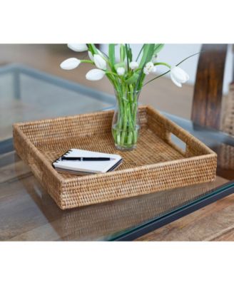 Artifacts Trading Company Rattan Square Tray with Cutout Handles