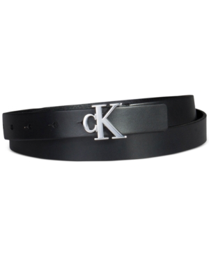 Calvin Klein Women's Ck Monogram Buckle Skinny Belt In Black