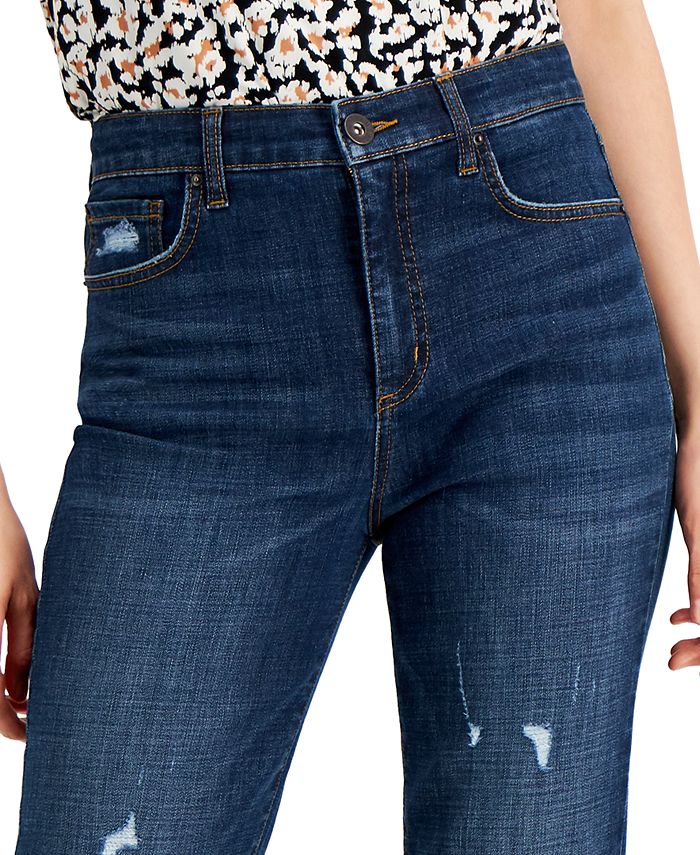 INC International Concepts High Rise Contrast Cuff Straight Leg Jeans