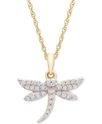 Diamond Dragonfly 18" Pendant Necklace (1/8 ct. t.w.) in 10k Gold, Created for Macy's