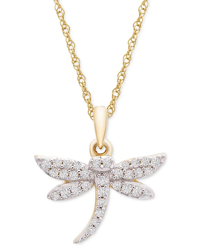 Wrapped - Diamond Dragonfly 18" Pendant Necklace (1/8 ct. t.w.) in 10k Gold
