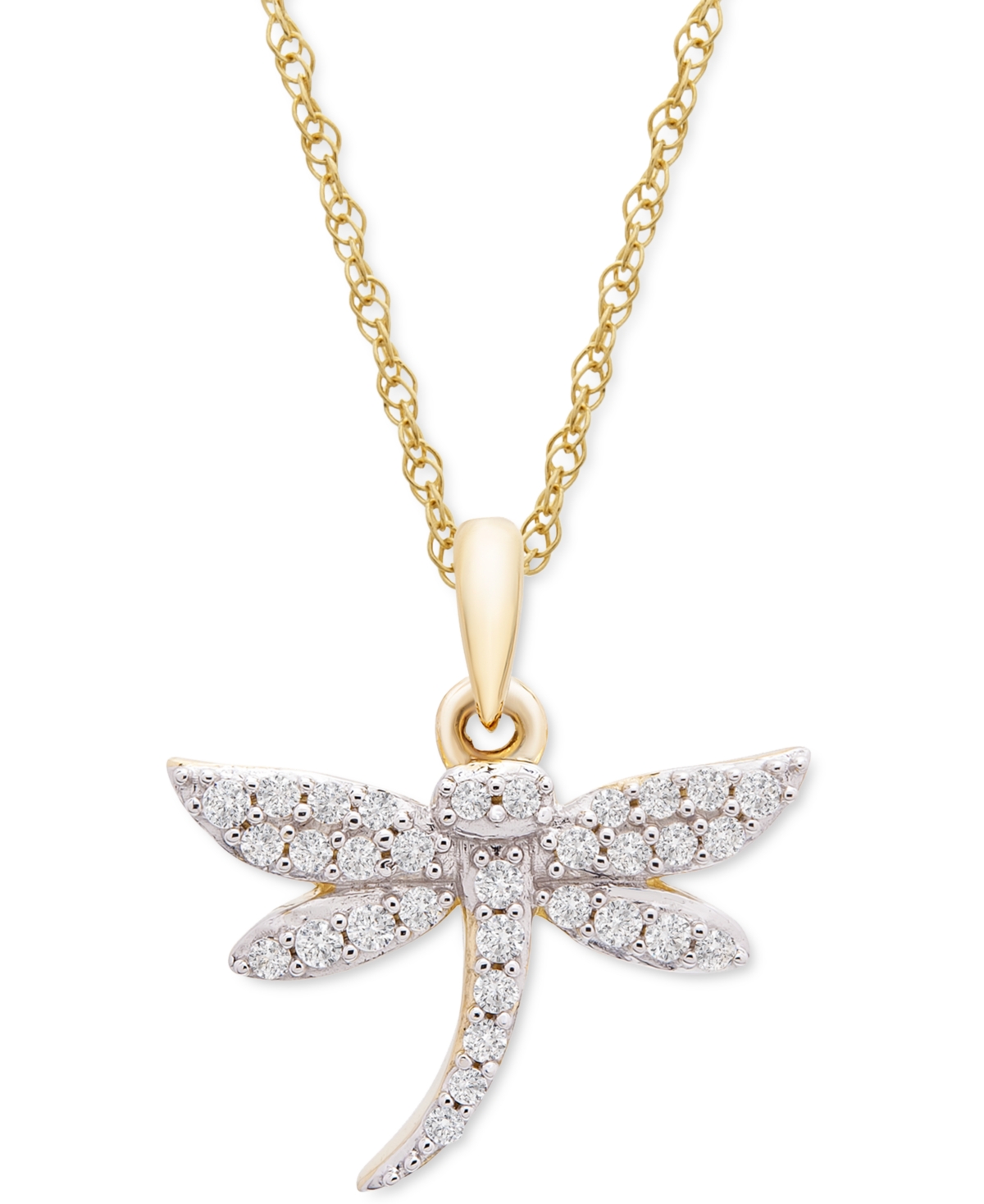 Diamond Dragonfly 18" Pendant Necklace (1/8 ct. t.w.) in 10k Gold, Created for Macy's - Yellow Gold