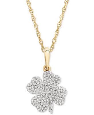 Diamond Clover 18" Pendant Necklace (1/10 ct. t.w.) in 10k Gold, Created for Macy's