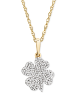 Shop Wrapped Diamond Clover 18" Pendant Necklace (1/10 Ct. T.w.) In 10k Gold, Created For Macy's In Yellow Gold