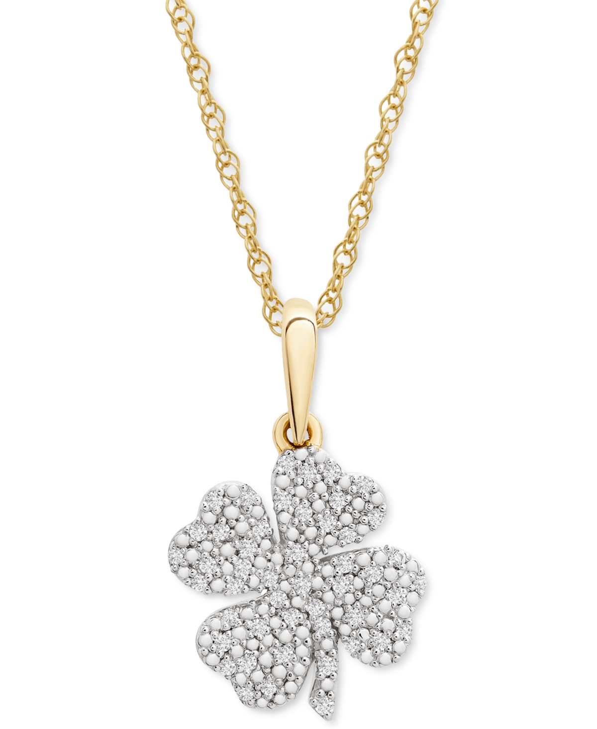 Diamond Clover 18" Pendant Necklace (1/10 ct. t.w.) in 10k Gold, Created for Macy's - Yellow Gold