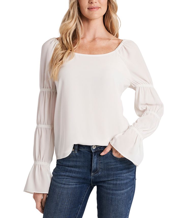 CeCe Square-Neck Tiered Puff-Sleeve Top - Macy's