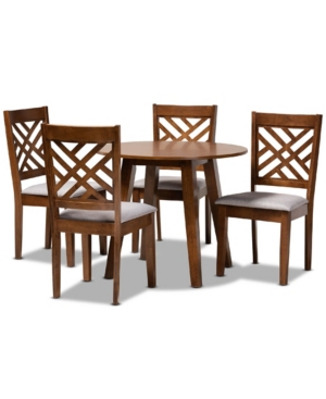 Baxton Studio Lilly Modern And Contemporary Fabric Upholstered 5 Piece Dining Set In Walnut Brown