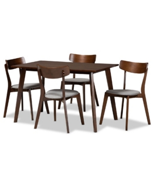 Baxton Studio Philip Mid-century Modern Transitional Fabric Upholstered 5 Piece Dining Set In Light Gray