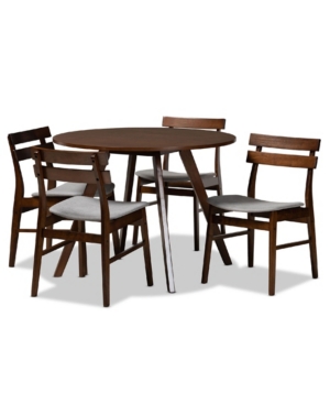Baxton Studio Eleri Mid-century Modern Transitional Fabric Upholstered 5 Piece Dining Set In Light Gray