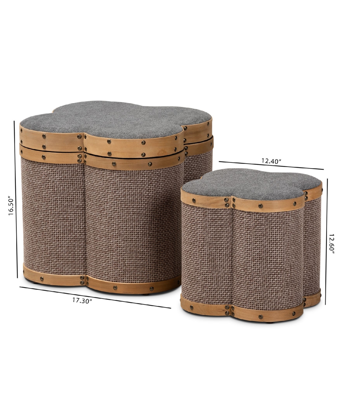 Marilyn Modern and Contemporary Transitional and Fabric Upholstered 2 Piece Clover Shaped Storage Ottoman Set