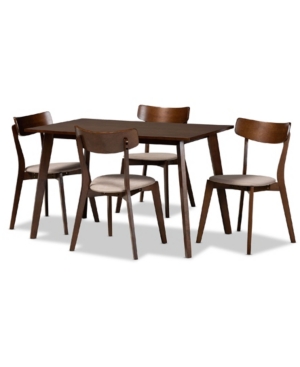 Baxton Studio Philip Mid-century Modern Transitional Fabric Upholstered 5 Piece Dining Set In Light Beige