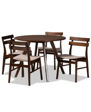 Baxton Studio Eleri Mid-century Modern Transitional Fabric Upholstered 5 Piece Dining Set In Light Beige