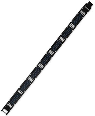 Diamond (1/5 ct. t.w.) & Blue Carbon Fiber Link Bracelet in Black Ion-Plated Stainless Steel, Created for Macy's