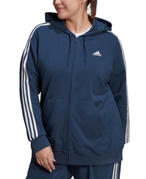 Adidas Originals Adidas Essentials Plus Size 3-stripe Knit Hoodie In Crew Navy